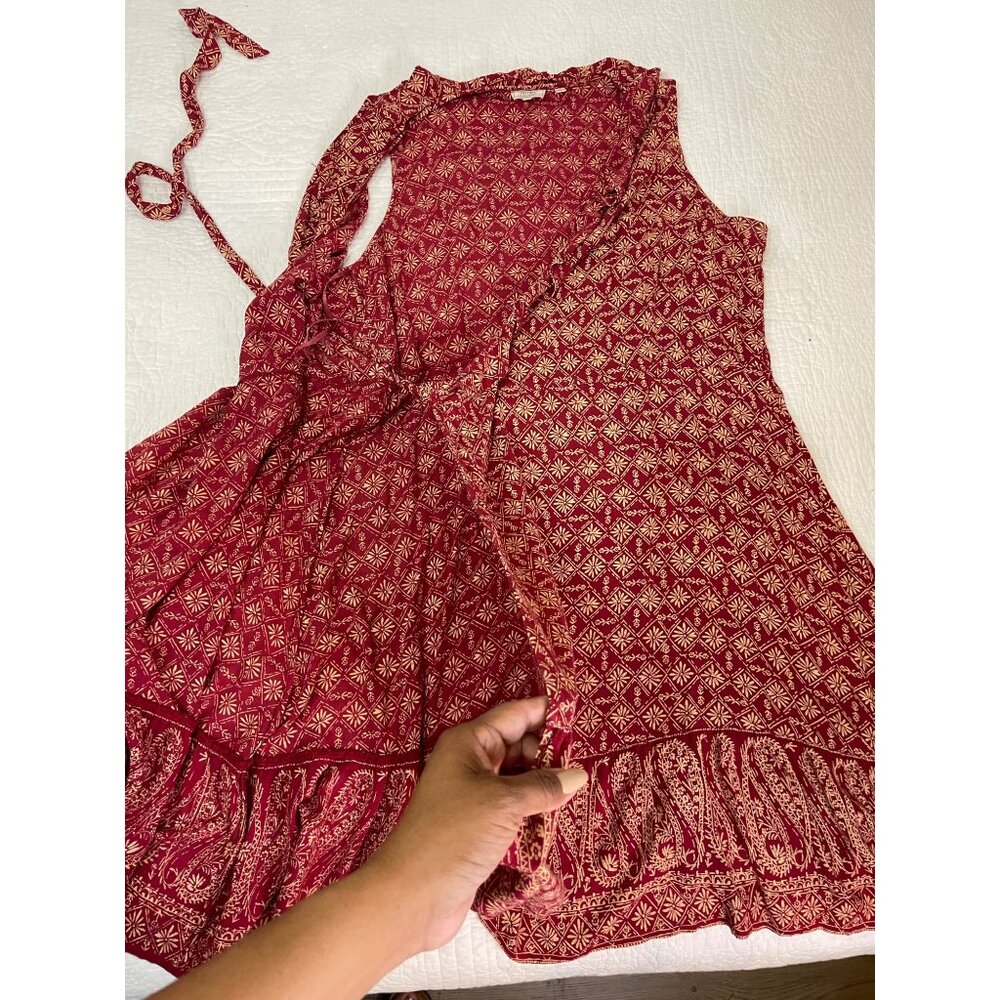 Fat Face Wrap Around Waist Gypsy Geo Print Dress Bottom Tier Burgundy Sleeveless - Picture 11 of 12